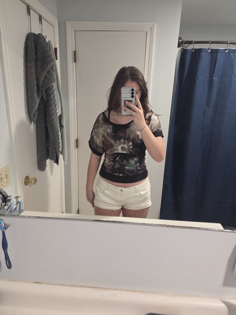 Simply Vera Wang Black Floral Sheer Crop Top
